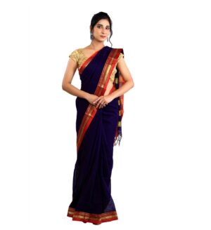 Navy Blue Cotton Irkal Saree