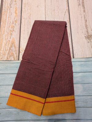 Dark Maroon Patteda Anchu ILKAL Handloom Saree
