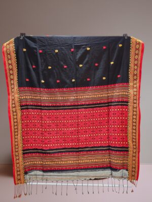 Black Assam Khadi Cotton Jamdani Saree
