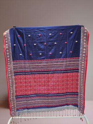 Navy Blue Assam Khadi Cotton Jamdani Saree